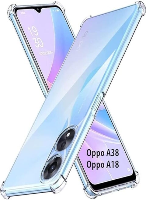 (Oppo A38 4G A18 4G) غطاء خلفي شفاف من السيليكون الناعم المرن من مادة TPU مع زوايا مقاومة للصدمات لهاتف Oppo A38 A18 4G