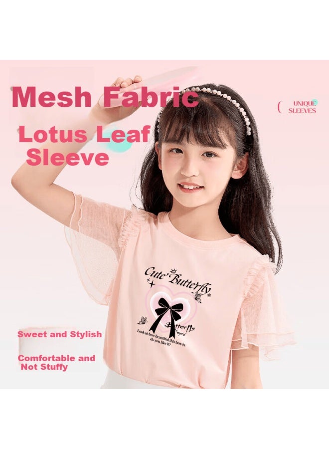 Pepco Girls' Cooling Short-sleeve T-shirt, Summer Style, Little Girl Antibacterial Mesh Half-sleeve, Children's Stylish Summer Top - Image 1