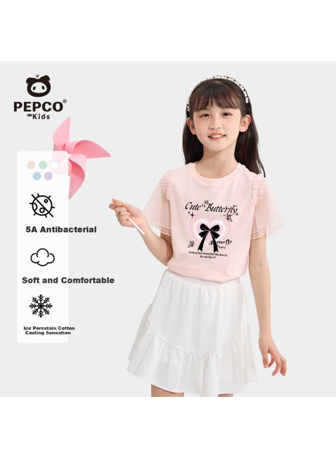 Pepco Girls' Cooling Short-sleeve T-shirt, Summer Style, Little Girl Antibacterial Mesh Half-sleeve, Children's Stylish Summer Top - Image 3