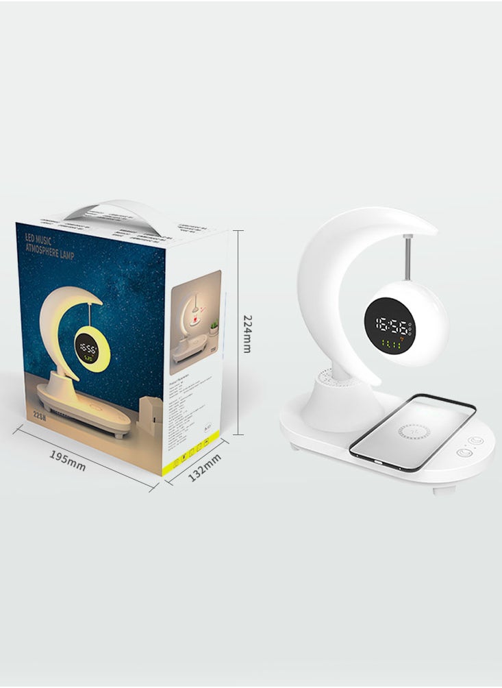 Perfii 3-in-1 Bluetooth LED Moon Night Light with Digital Alarm Clock and Wireless Mobile Phone Charger for Bedroom and Living Room  - Image 4
