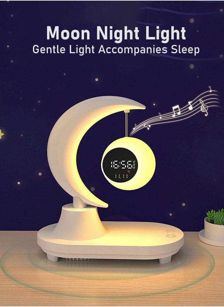 Perfii 3-in-1 Bluetooth LED Moon Night Light with Digital Alarm Clock and Wireless Mobile Phone Charger for Bedroom and Living Room  - Image 2
