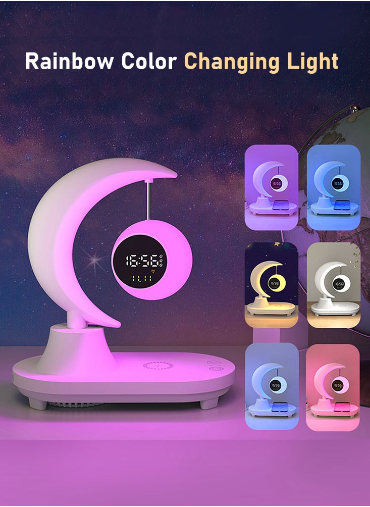 Perfii 3-in-1 Bluetooth LED Moon Night Light with Digital Alarm Clock and Wireless Mobile Phone Charger for Bedroom and Living Room  - Image 3