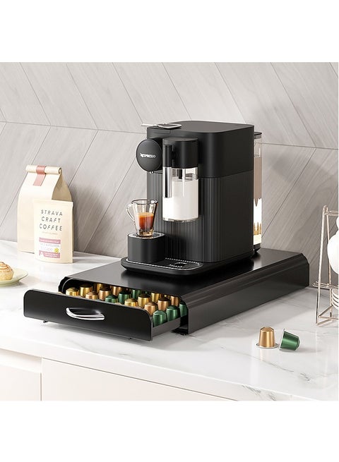 Modern Black Coffee Capsule Storage Drawer Fits Under Most Coffee Machines, Holds 60 Capsules,Easy Access to Capsules