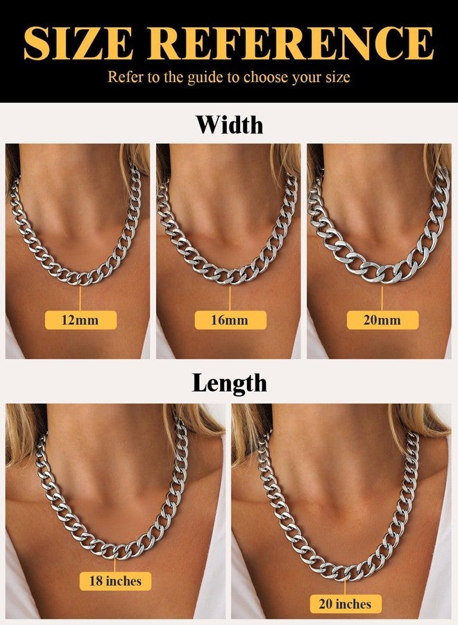 U7 Chunky Cuban Link Chain for Women, Thick Silver Chain Necklace for Women, 16mm Trendy Punk Hip Hop Stainless Steel Cuban Chain, 18inch Length - Image 4