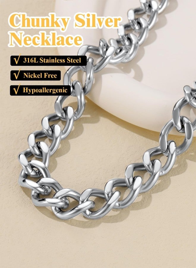 U7 Chunky Cuban Link Chain for Women, Thick Silver Chain Necklace for Women, 16mm Trendy Punk Hip Hop Stainless Steel Cuban Chain, 18inch Length - Image 5