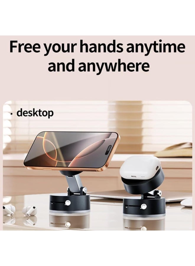 Magnetic Vacuum Suction Phone Holder - Foldable, 360° Swivel Stand for Car, Desktop, and Multi-Scenario Use - Image 2