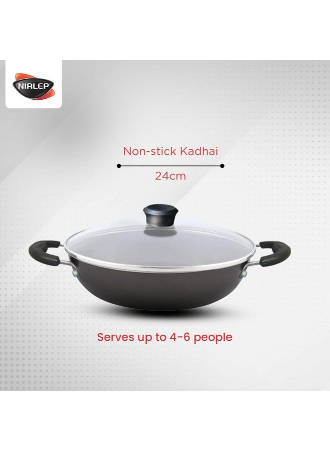 NIRLEP مقلاة نيرليب ساخي 24 سم مع غطاء زجاجي | مقلاة غير لاصقة | مقلاة لل induction | مقبض سهل الإمساك | طبقة مزدوجة PFOA | سهل التنظيف | أسود - Image 4