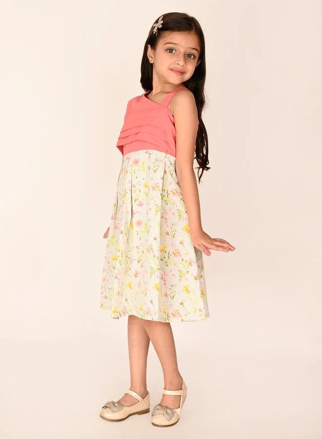 LILPICKS LilPicks Pleated Floral Print One Shoulder Dress