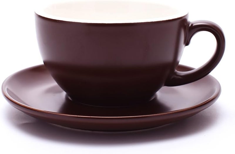 Coffeezone Latte Art Cup and Saucer Latte  Cappuccino Mate for Coffee Shop and Barista Matte Brown 105 oz - Image 1