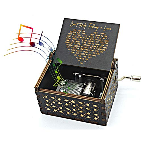 byykit Can't Help Falling in Love Wood Music Box, Antique Engraved Musical Boxes Case for Love One Wooden Music Box - Gifts for Lover, Boyfriend, Girlfriend, Husband, Wife (Black) - Image 2