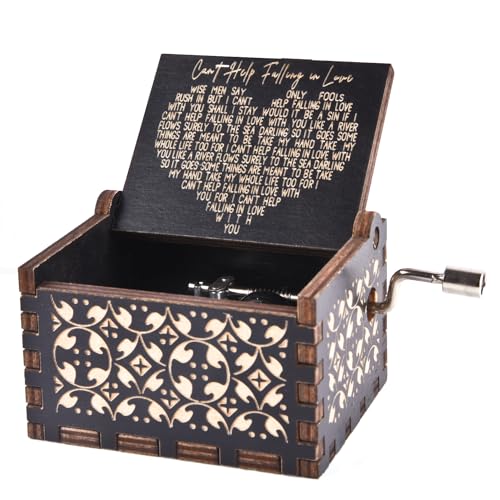 byykit Can't Help Falling in Love Wood Music Box, Antique Engraved Musical Boxes Case for Love One Wooden Music Box - Gifts for Lover, Boyfriend, Girlfriend, Husband, Wife (Black) - Image 1