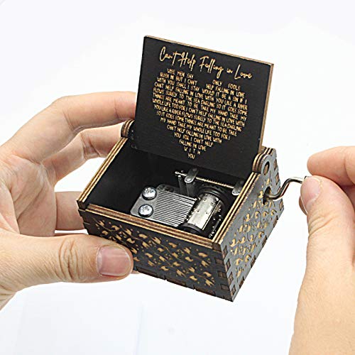 byykit Can't Help Falling in Love Wood Music Box, Antique Engraved Musical Boxes Case for Love One Wooden Music Box - Gifts for Lover, Boyfriend, Girlfriend, Husband, Wife (Black) - Image 4