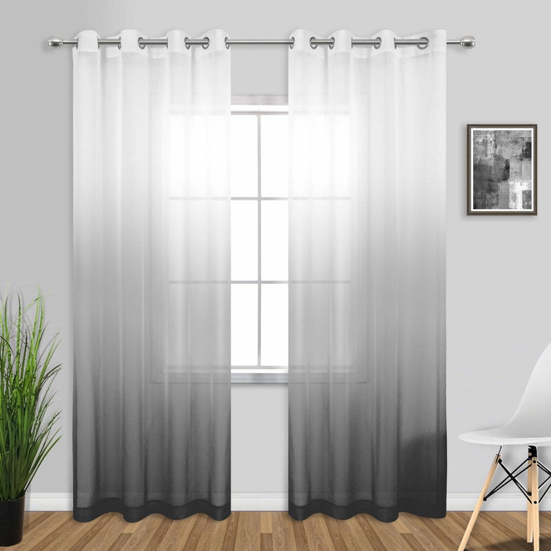 KOUFALL Grey Curtains for Living RoomSheer Ombre Patterned Curtains for Bedroom 84 Inches Long2 Panel SetsGray and White
