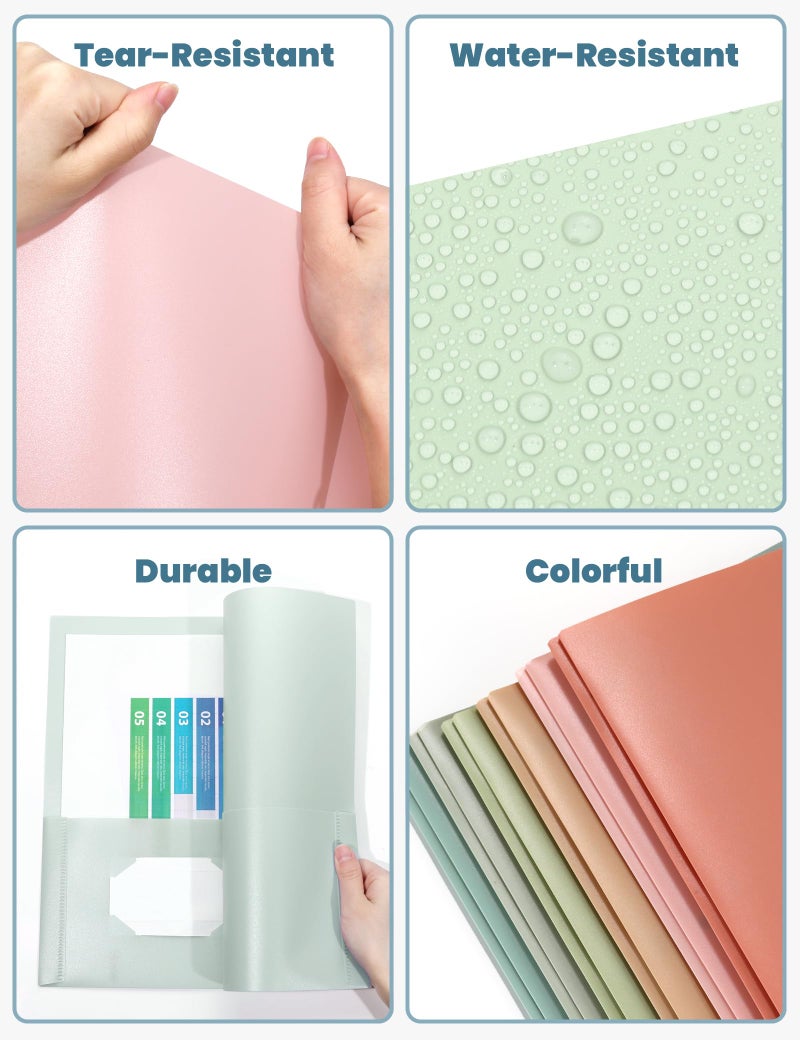 SUNEE 3-Prong Plastic Folders with Pockets (6 Pack, Vintage Colors) 2 Pocket Folders with Fasteners, Tear-Resistant Plastic Pockets, and Fit Letter Size Paper, Use for School Office Home Business - Image 3