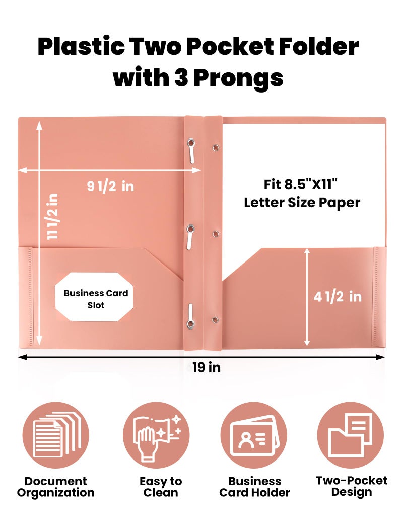 SUNEE 3-Prong Plastic Folders with Pockets (6 Pack, Vintage Colors) 2 Pocket Folders with Fasteners, Tear-Resistant Plastic Pockets, and Fit Letter Size Paper, Use for School Office Home Business - Image 2