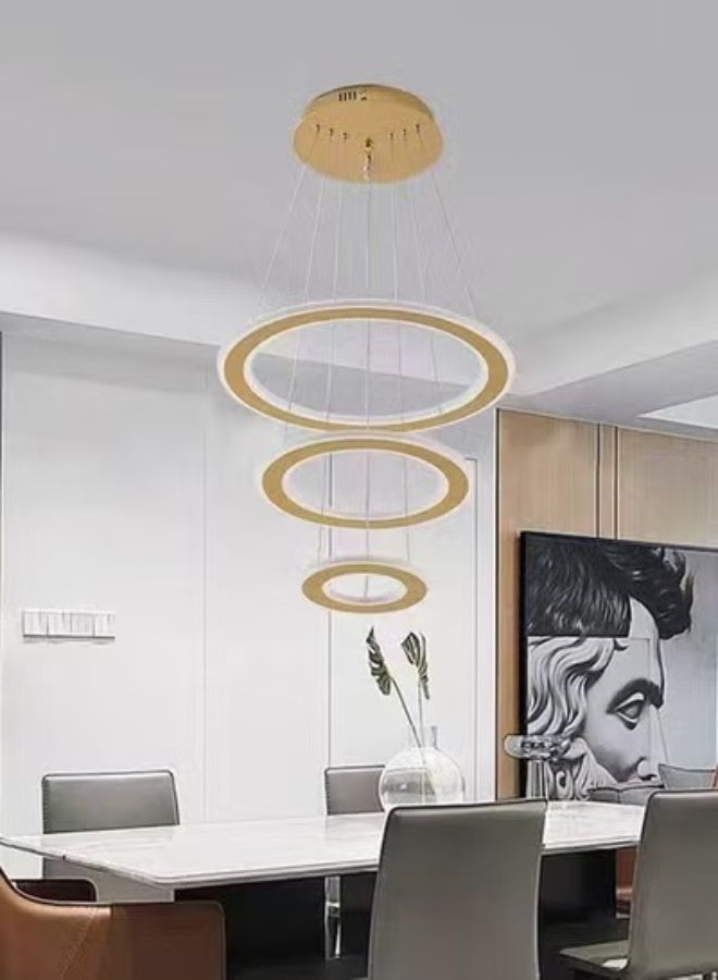 fashionhome Modern Three-Ring LED Chandelier with 3 Light Color Modes Dimmable Adjustable Circular Pendant Ceiling Light Fixture with Remote Control, Energy-Efficient Contemporary Hanging Lamp for Living Room, Dining Room, Foyer, or Staircas - Image 2