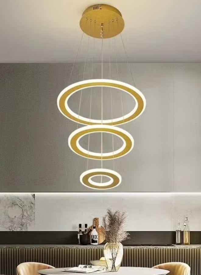fashionhome Modern Three-Ring LED Chandelier with 3 Light Color Modes Dimmable Adjustable Circular Pendant Ceiling Light Fixture with Remote Control, Energy-Efficient Contemporary Hanging Lamp for Living Room, Dining Room, Foyer, or Staircas - Image 1