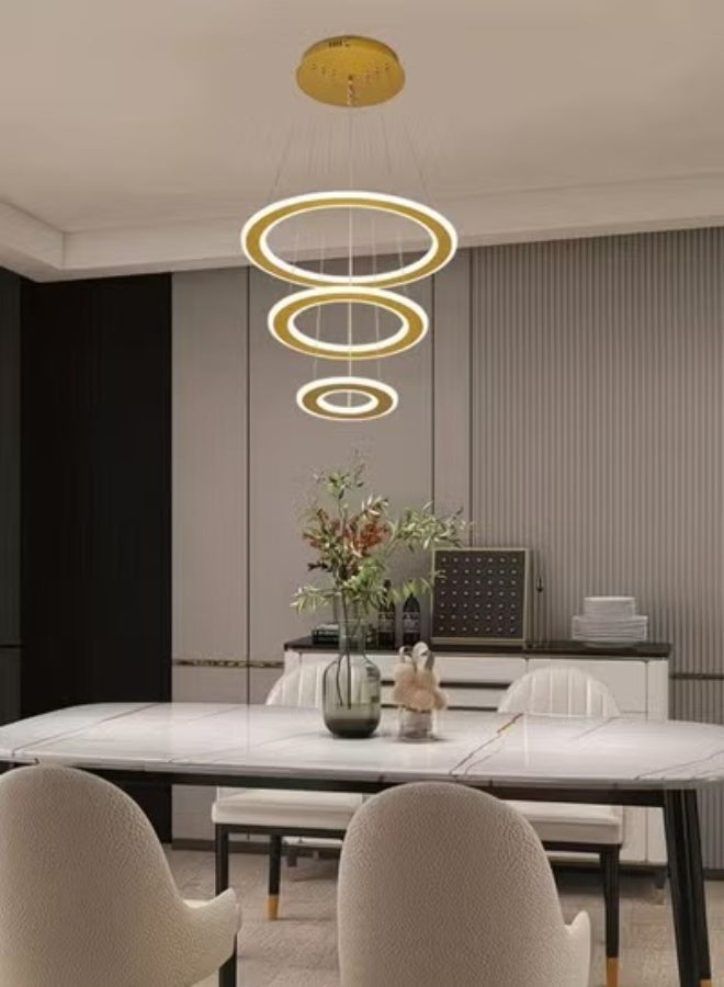 fashionhome Modern Three-Ring LED Chandelier with 3 Light Color Modes Dimmable Adjustable Circular Pendant Ceiling Light Fixture with Remote Control, Energy-Efficient Contemporary Hanging Lamp for Living Room, Dining Room, Foyer, or Staircas - Image 5