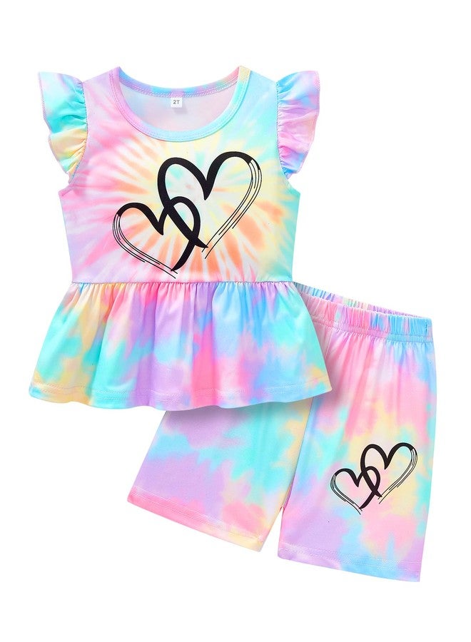 NUBEEHOHO Toddler Girls Heart Print Outfits Valentine's Day Clothes Little Girls Kids Summer Vacation Outfits Clothes 5T (241) - Image 1