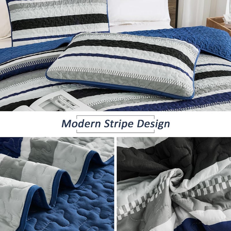 WONGS BEDDING مجموعة بطانيات كاملة من WONGS، تتكون من 3 قطع: غطاء سرير بألوان سوداء مخطوطة، بطانيات خفيفة الوزن للصيف، مقاس 90" × 78". - Image 5
