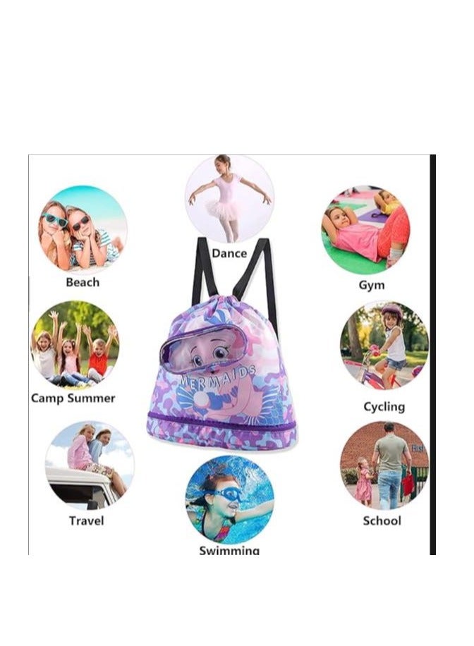 جولدن سباحة الظهر للأطفال، فصل جاف ورطب كيس تخزين مقاوم للماء حقيبة سحب محمولة حقيبة الظهر للألعاب الرياضية حوض الاستحمام الشاطئي (أرجواني) - Image 4