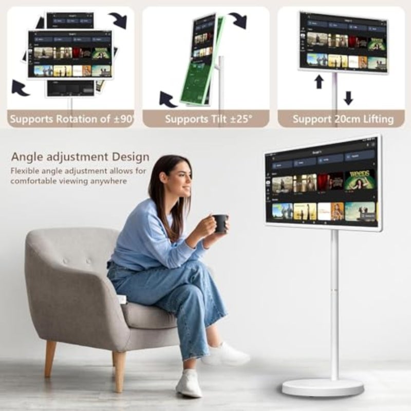 شاشة تلفزيون ذكية محمولة لاستخدام غرفة المعيشة، هيكل من البلاستيك ABS، لون أسود، شاشة لمس 32 بوصة بدقة Full HD مع نظام تشغيل Android 15، كاميرا USB مدمجة، ذاكرة وصول عشوائي 8 جيجابايت + تخزين 128 جيجابايت، بطارية 9600 مللي أمبير، تحكم صوتي ودعم الماوس عن بعد - Image 5