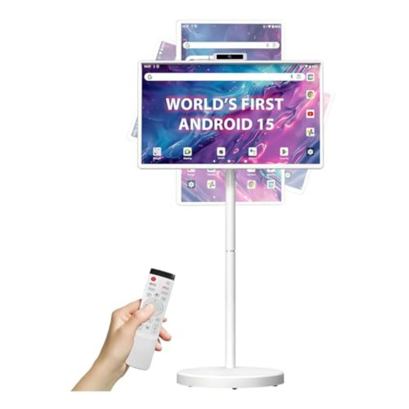 شاشة تلفزيون ذكية محمولة لاستخدام غرفة المعيشة، هيكل من البلاستيك ABS، لون أسود، شاشة لمس 32 بوصة بدقة Full HD مع نظام تشغيل Android 15، كاميرا USB مدمجة، ذاكرة وصول عشوائي 8 جيجابايت + تخزين 128 جيجابايت، بطارية 9600 مللي أمبير، تحكم صوتي ودعم الماوس عن بعد - Image 1
