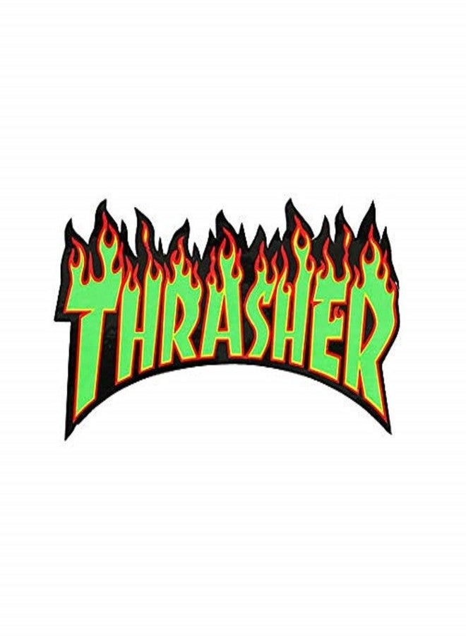 Thrasher Skateboard Magazine Sticker Flame Logo Medium Green 3" x 6" - Image 1