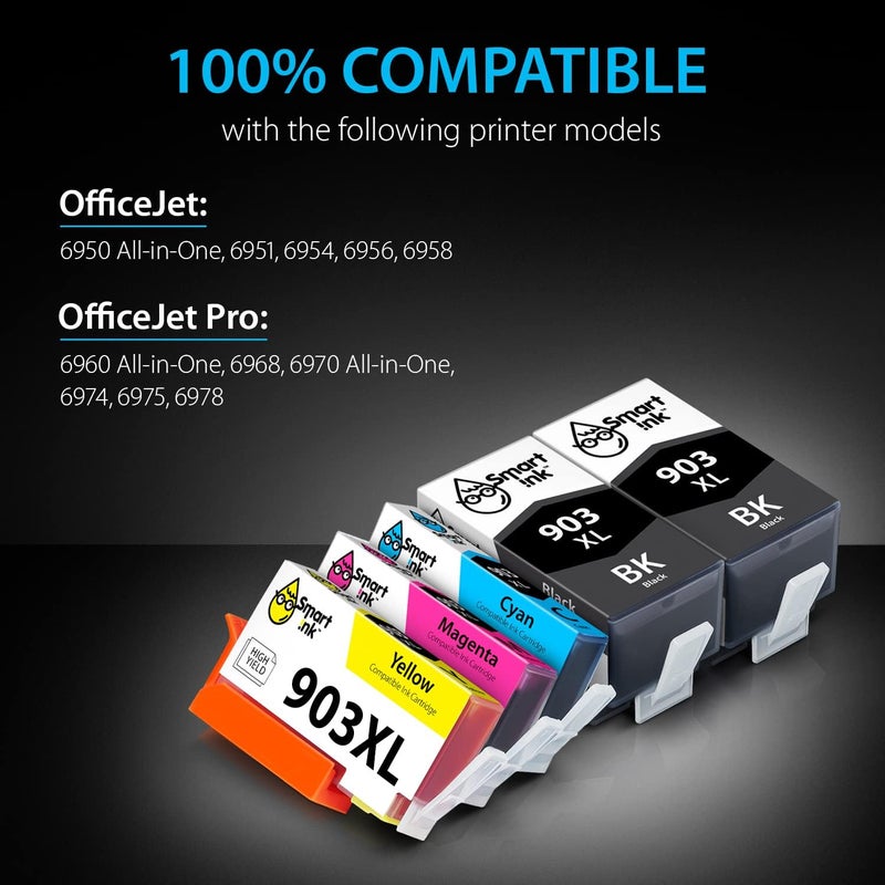 Smart Ink Compatible Ink Cartridge Replacement for HP 903 903XL High Yield 5 Multipack (2 Black XL & C/M/Y) with Advanced Chip Technology to use with Officejet 6950 Officejet Pro 6960 6970 All-in-one - Image 3