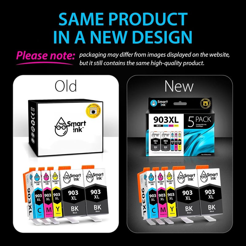 Smart Ink Compatible Ink Cartridge Replacement for HP 903 903XL High Yield 5 Multipack (2 Black XL & C/M/Y) with Advanced Chip Technology to use with Officejet 6950 Officejet Pro 6960 6970 All-in-one - Image 2