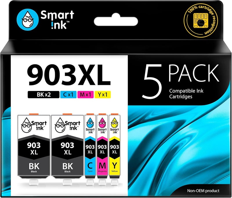 Smart Ink Compatible Ink Cartridge Replacement for HP 903 903XL High Yield 5 Multipack (2 Black XL & C/M/Y) with Advanced Chip Technology to use with Officejet 6950 Officejet Pro 6960 6970 All-in-one - Image 1