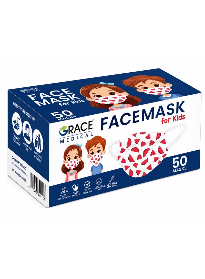 جريس كمامة وجه طبية للأطفال من GRACE – تصميم مريح وسهل التنفس – ترشيح عالي الكفاءة – مقاس مناسب للأطفال – 50 قطعة - Image 1