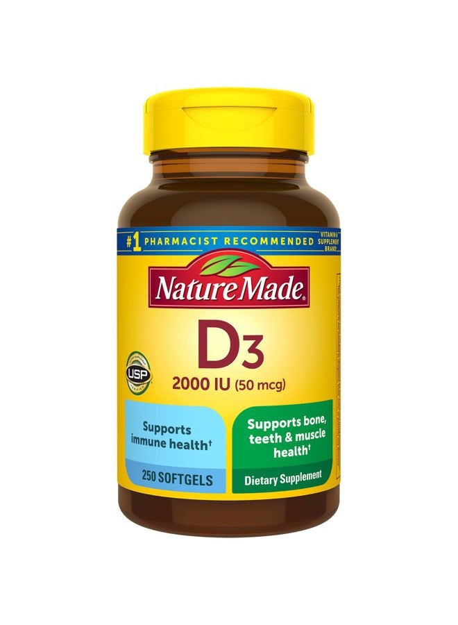 Nature Made Vitamin D3 2000 IU (50 mcg), Dietary Supplement for Bone, Teeth, Muscle and Immune Health Support, 250 Softgels, 250 Day Supply - Image 1