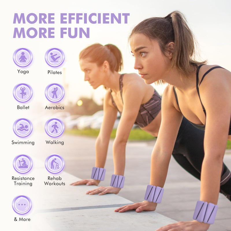 WUSOPU Wrist Weights, Ankle Weights for Women Men, Adjustable Wrist Weighted Bracelet for Home Gym Workout, Running, Yoga, Exercise, Strength Training, Set of 2 (1LB Each)-Purple - Image 3