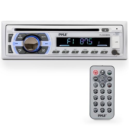 Pyle Boat Bluetooth Marine Stereo Receiver Marine Head Unit Din Single Stereo Speaker Receiver Wireless Music StreamingHandsFree CallingCD PlayerMP3USBAux Marine AM FM Radio Pyle PLCD43MRB - Image 1