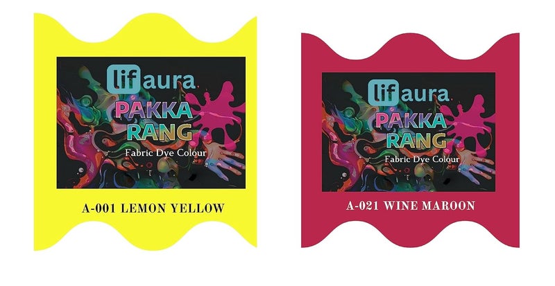 Prokart Lifaura Pakka Rang Fabric Permanent Dye Color Kit Pack of 6 Sachets 5g Each 30g Pack with 30g DyfixerShadeA001 Lemon Yellow01 Dark Maroon21 Each Color 3 sachets - Image 1