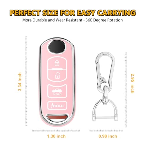 FT FUNTOR for Mazda Key Cover,4 Buttons TPU Key Cover with Silver Edge,Compatible with Mazda 3 6 8 CX-3 CX-5 CX-7 CX-9 atenza Miata MX-5 with Keychain (B-Pink) - Image 5