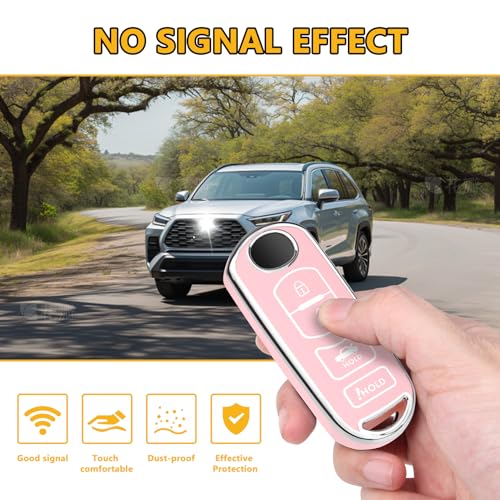 FT FUNTOR for Mazda Key Cover,4 Buttons TPU Key Cover with Silver Edge,Compatible with Mazda 3 6 8 CX-3 CX-5 CX-7 CX-9 atenza Miata MX-5 with Keychain (B-Pink) - Image 3