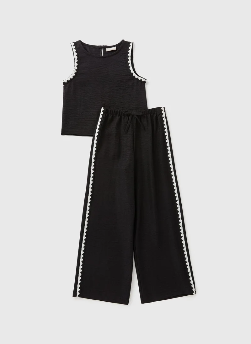 Matalan Girls Black Scalloped Top & Trousers Set