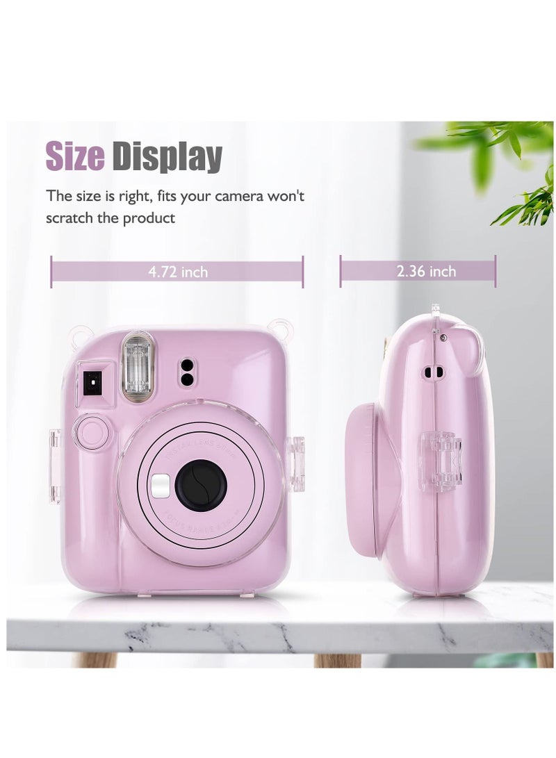 PU Leather Camera Case Compatible with Instax Mini 12 Instant Camera with Adjustable Strap and Pocket Transparent Storage Bag  - Image 4