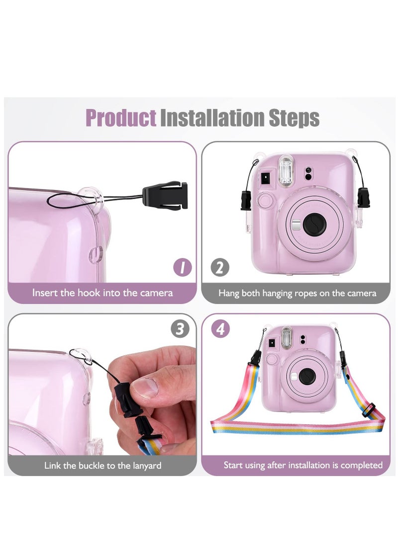 PU Leather Camera Case Compatible with Instax Mini 12 Instant Camera with Adjustable Strap and Pocket Transparent Storage Bag  - Image 5