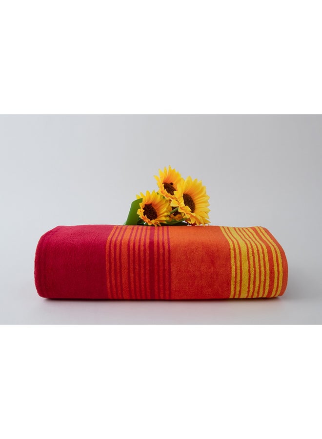 White Rose Zooni 500 Gsm 100% Cotton-Pile To Pile Velor Stripe1 Bath Sheet 80X160 CmSoft Touch Extra Absorbent-Red - Image 1