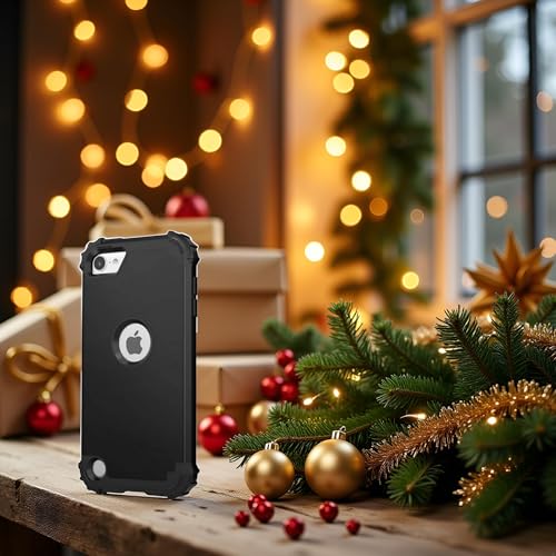IDweel for iPod Touch 7th Generation Case with 2 Screen Protectors, Hybrid 3 in 1 Shockproof Slim Heavy Duty Hard PC Cover Soft Silicone Bumper Full Body Case for iPod Touch 5/6/7th Gen, Black - Image 2