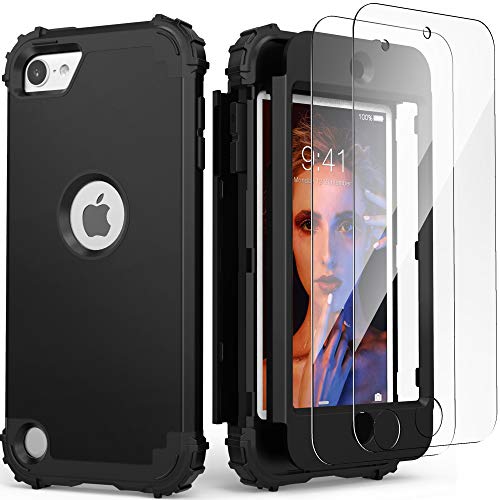 IDweel for iPod Touch 7th Generation Case with 2 Screen Protectors, Hybrid 3 in 1 Shockproof Slim Heavy Duty Hard PC Cover Soft Silicone Bumper Full Body Case for iPod Touch 5/6/7th Gen, Black - Image 1
