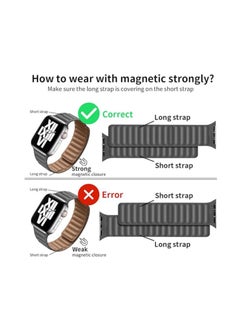 ten.tech TenTech Magnetic Genuine Leather Watch Band for Apple Watch Ultra/Ultra 2, Size 49mm 45mm 44mm 42, Adjustable Sport Band with Magnetic Closure for iWatch Series 9/8/7/6/5/4/3/2 /1/SE – grey  - Image 2