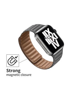 ten.tech TenTech Magnetic Genuine Leather Watch Band for Apple Watch Ultra/Ultra 2, Size 49mm 45mm 44mm 42, Adjustable Sport Band with Magnetic Closure for iWatch Series 9/8/7/6/5/4/3/2 /1/SE – grey  - Image 3