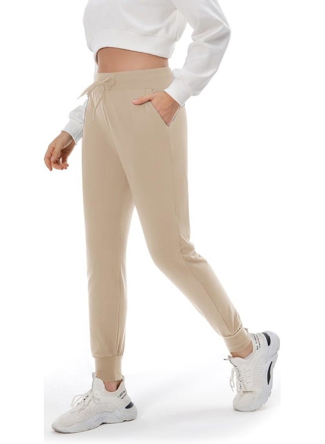 FULLSOFT Fleece Lined Sweatpants for Women-Thermal Athletic Joggers with Pockets Yoga Pants for Running Winter, Light Khaki, L - Image 2