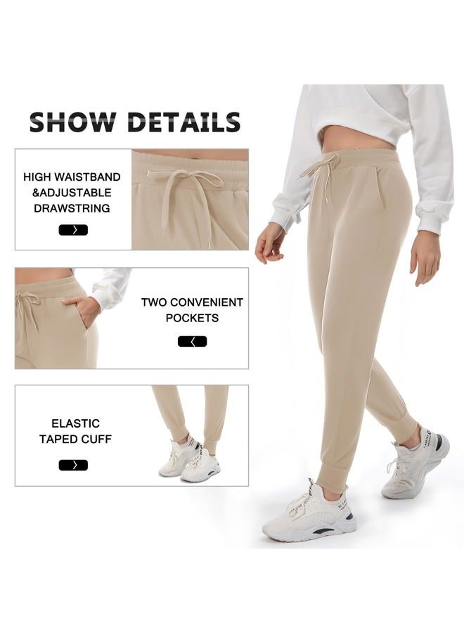 FULLSOFT Fleece Lined Sweatpants for Women-Thermal Athletic Joggers with Pockets Yoga Pants for Running Winter, Light Khaki, L - Image 5