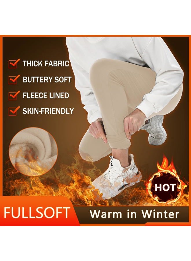 FULLSOFT Fleece Lined Sweatpants for Women-Thermal Athletic Joggers with Pockets Yoga Pants for Running Winter, Light Khaki, L - Image 4