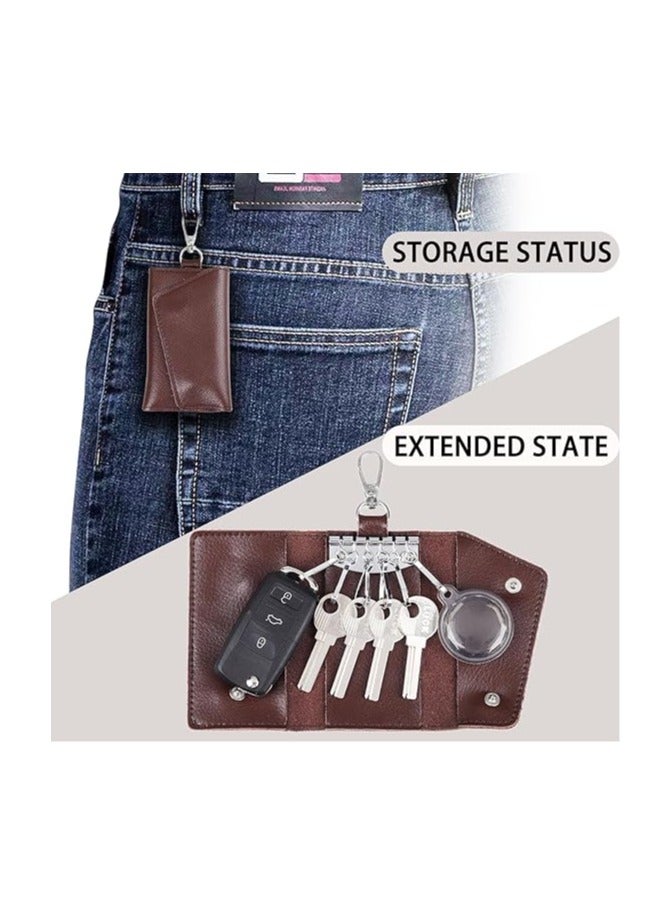 Large leather key case wallet with 6 hooks and keychains/rings - Image 2